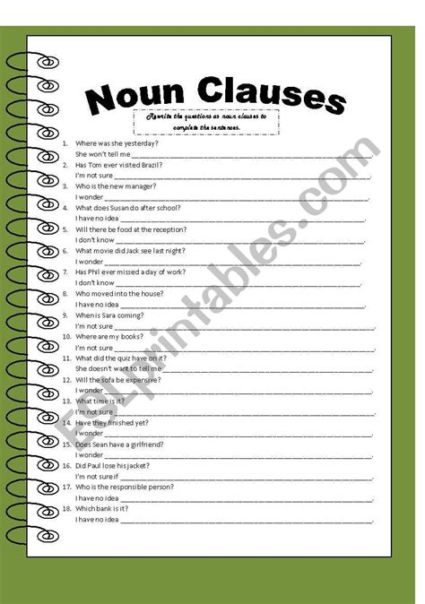 noun clause exercise